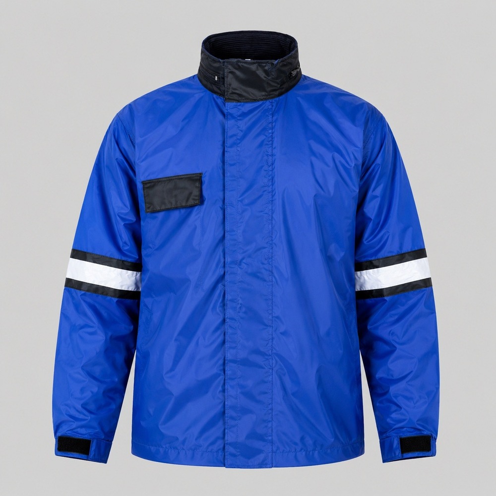 OSI Vintage Blue PVC Rain Jacket Reflective Stripes‎ Waterproof Mens Large L